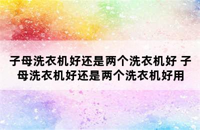 子母洗衣机好还是两个洗衣机好 子母洗衣机好还是两个洗衣机好用